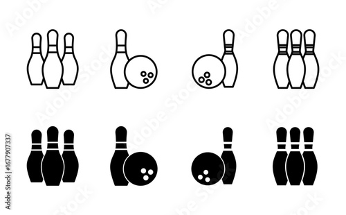 Bowling icon set. bowling ball and pin icon. bowling pins