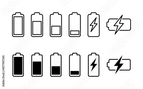 Battery icon set. battery charge level. battery charging icon