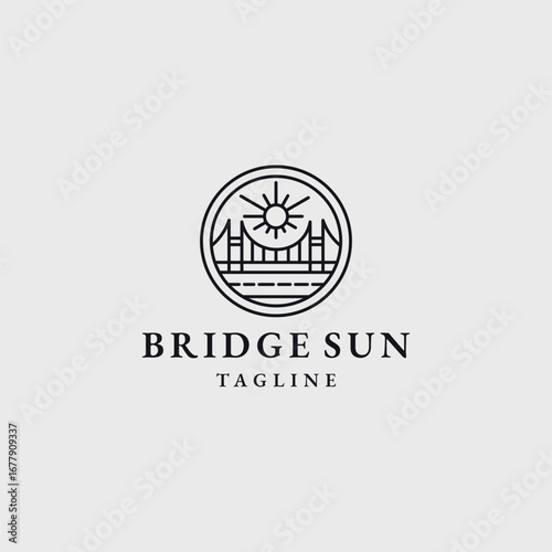 Bridge sun logo icon design template vector illustration
