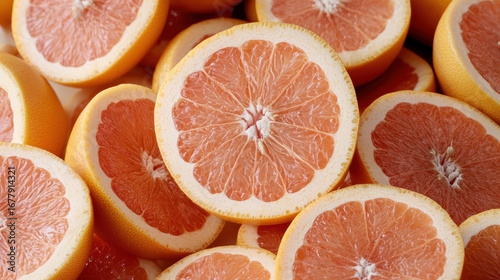 Juicy grapefruit halves with vibrant pulp create refreshing and colorful display