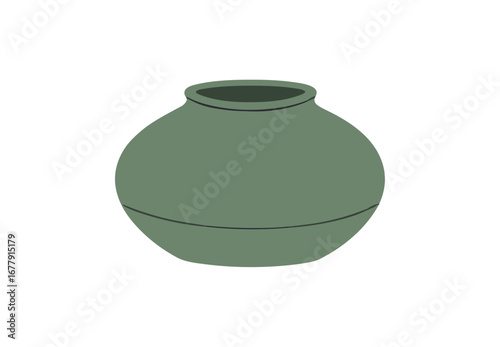 Green Pottery Vase Vessel, Simple and Rounded Shape