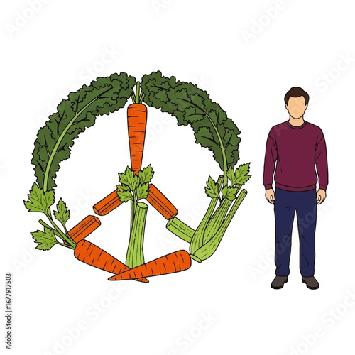Peace Symbol Composed of Carrots and Celery.