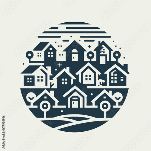 Vector Monochromatic Housing Community Globe Illustration