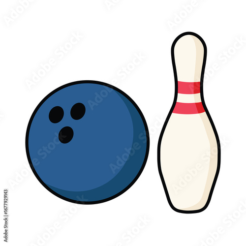 Illustration Vector Graphic Cartoon of a Bowling Ball and Pins