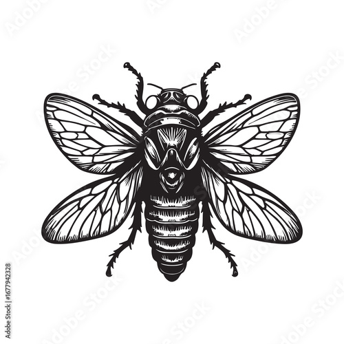 Black Color Cicada Silhouette Vector Illustration, Solid White Background.