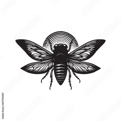 Black Color Cicada Silhouette Vector Illustration, Solid White Background.