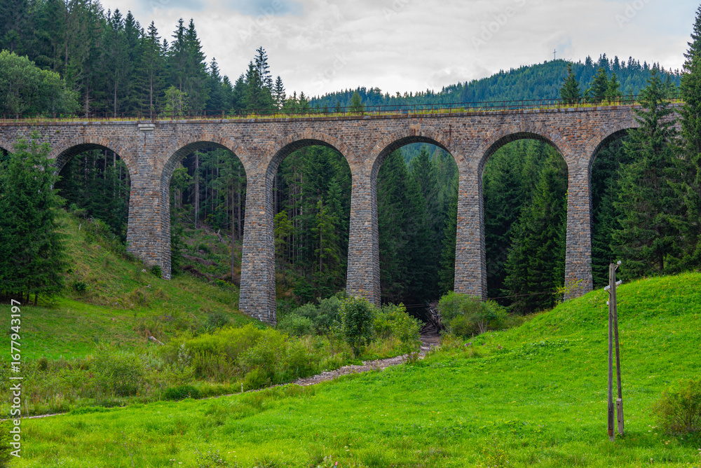 Fototapeta premium Chmarossky viaduct bridge in Slovakia during a cloudy day