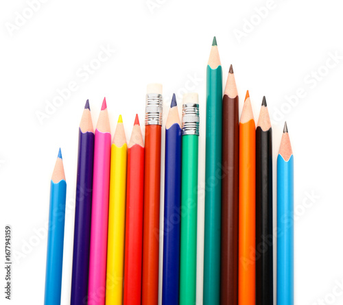 Group of colorful pencils on white background