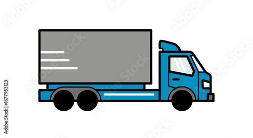 A stylized blue truck with a gray cargo box, featuring three horizontal white lines indicating motion, perfect for logistics and delivery service imagery