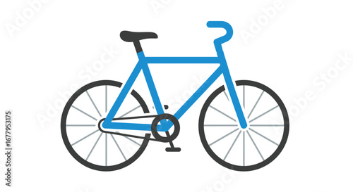 A simple illustration of a blue bicycle with black tires and silver spokes, showcasing its frame, wheels, handlebars, and pedals, ideal for cycling and fitness themes
