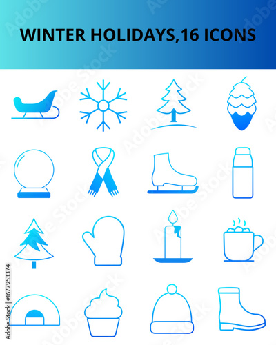 Winter holiday icons collection in blue color scheme  