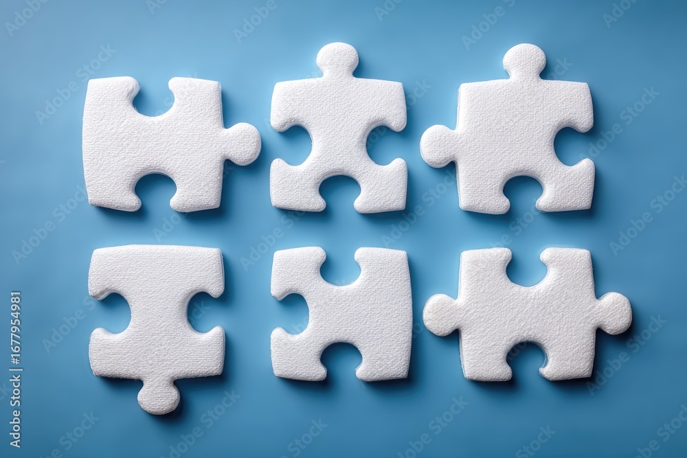 Fototapeta premium White Puzzle Pieces on Blue