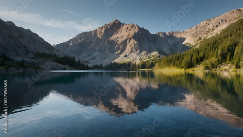 morning view of mountain reflection in lake