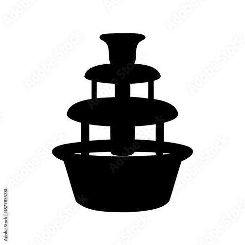 Silhouette of a three tier chocolate fountain on a white background
