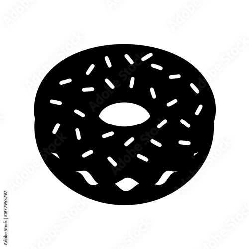 Black and white donut with sprinkles and frosting, a delightful treat