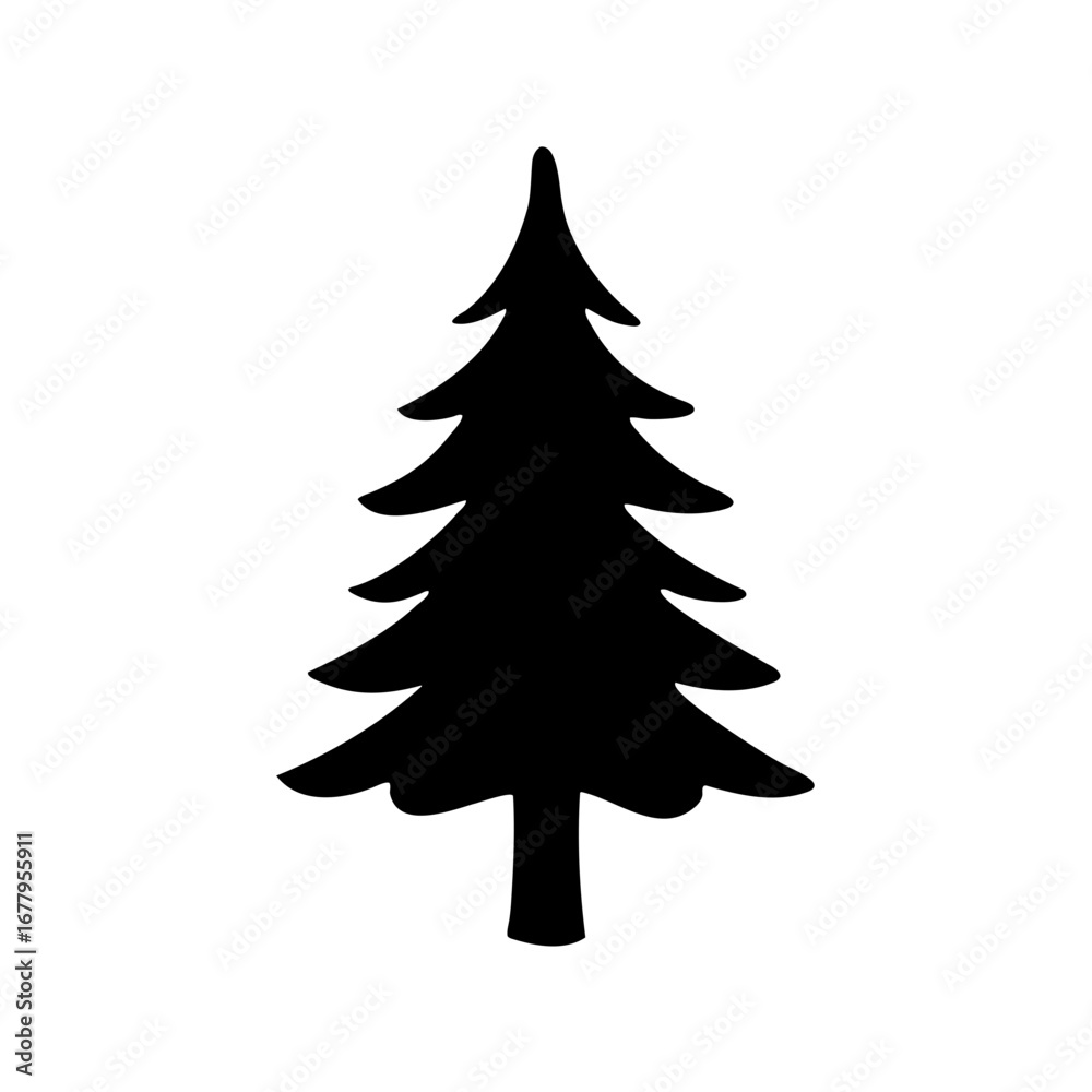 Obraz premium Black silhouette of a Christmas tree with evergreen branches on white
