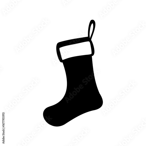 Black Christmas stocking silhouette with white cuff and hanging loop design