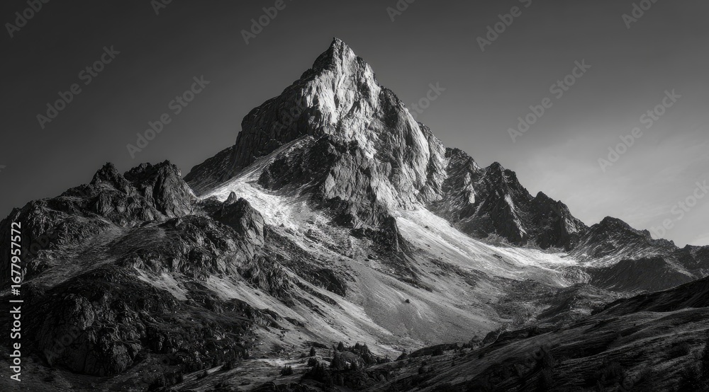 Obraz premium Majestic grayscale mountain peak