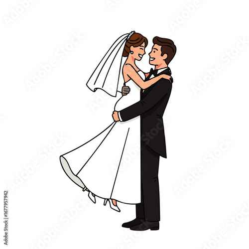 Illustration of a Newlywed Couple Embracing Wedding Day Bliss