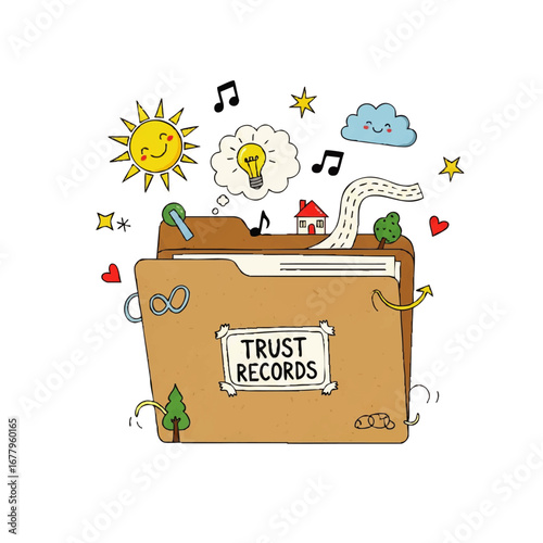 Trust Records Folder Illustration Hand Drawn Concept of Estate Planning and Financial Security