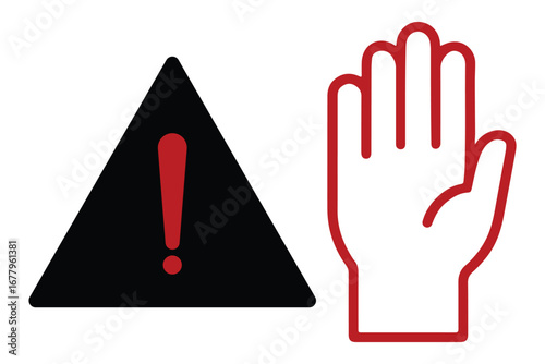 Stop hand sign. Stop Hand Gesture with Danger Symbol for Alertness. warning stop symbol. Vector illustration. 