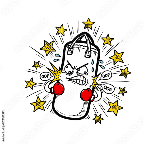 Cartoon Boxing Punching Bag Illustration Fitness Training and Strength