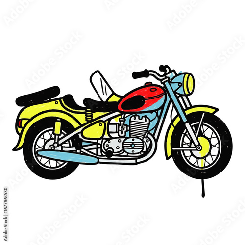 Vintage Motorcycle with Sidecar Illustration for Commercial Use