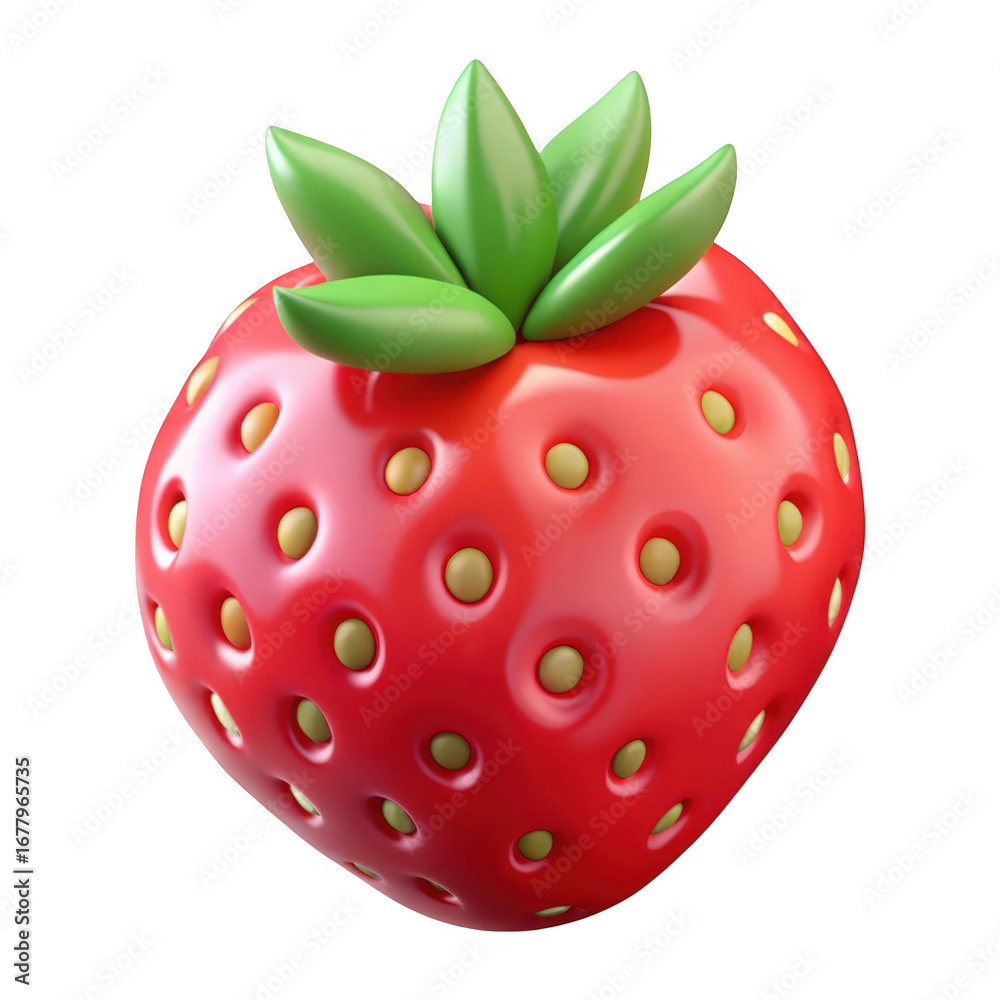 Obraz premium 3d realistic ripe strawberry with green leaves