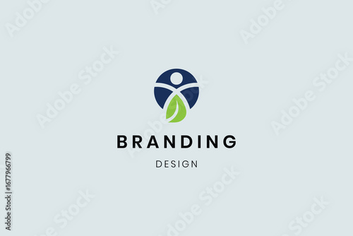 Free Download A creative logo combining a human figure with green leaves, symbolizing harmony between people and nature. It represents growth, health, eco-friendliness, and sustainability, making it ideal for envir - GFXLoad