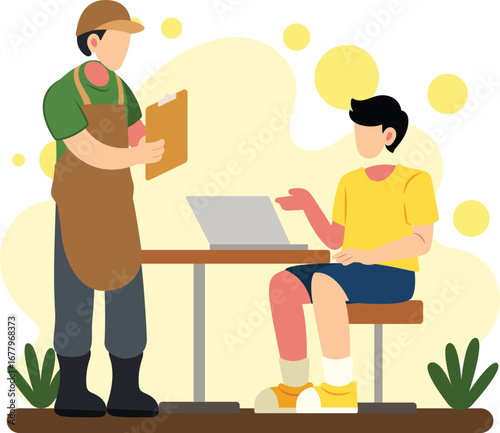 Waiter taking order from customer illustration