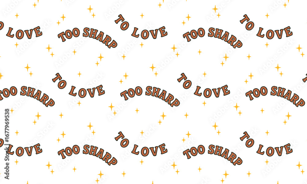 Fototapeta premium Colorful vector illustration featuring playful text TO LOVE and TOO SHARP with sparkling stars on a white background, ideal for creative design projects and patterns