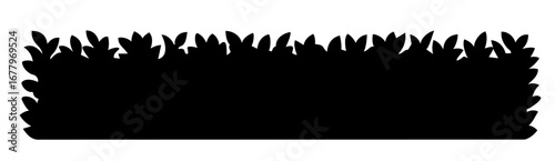Trimmed hedge silhouette, decorative bush block, topiary greenery form, plant mass for landscaping, ornamental garden border and natural vegetation composition