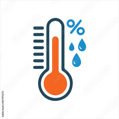 Thermometer icon showing temperature and humidity with water drops on white background weather measurement