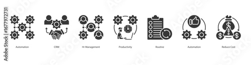 Workforce Automation banner web icon set vector illustration concept with icon of crm, hr management, productivity, routine, automation, reduce cost