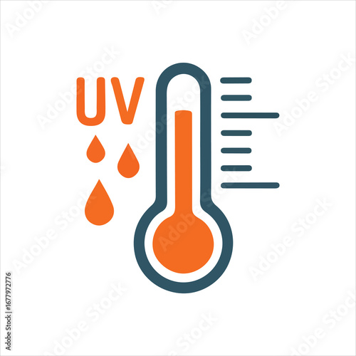 UV Radiation and Thermometer Icon with Rain Drops on White ultraviolet temperature