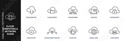 Cloud Computing & Network Line Icon Set