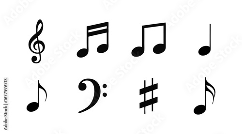 Collection of Music Notation Symbols and Clefs on White Background