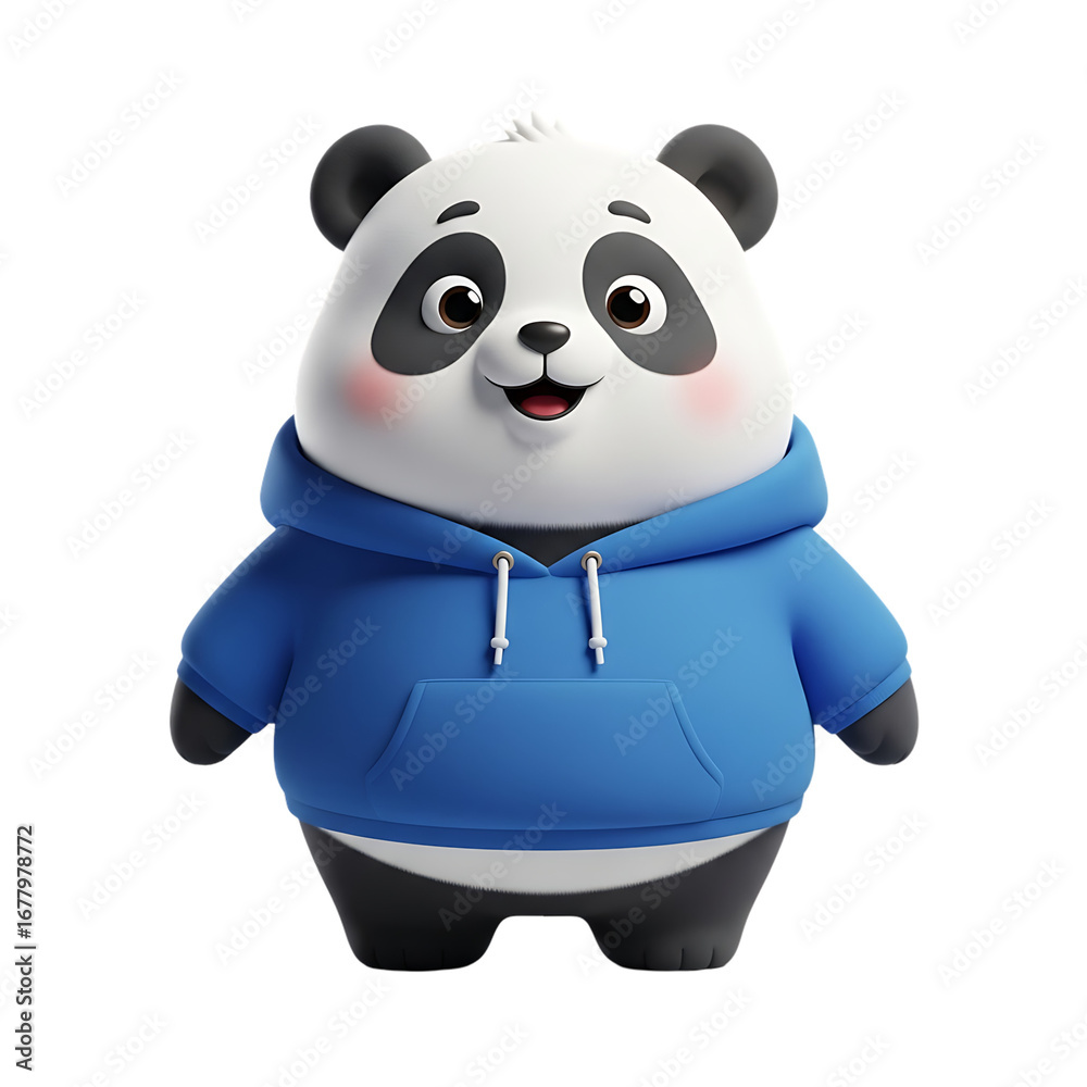 Naklejka premium Adorable 3D Render of a Panda in Blue Hoodie Cute Cartoon Character