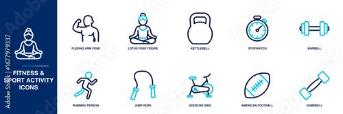 Fitness & Sport Activity Blue Colored Outline Icon Set