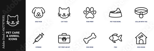 Pet Care & Animal Line Icon Set