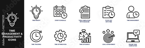 Time Management & Productivity Line Icon Set