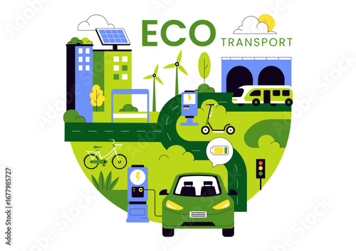 Eco Friendly Transportation Illustration featuring the Combination of Multiple Travel Modes for Efficiency in Urban Transport Methods in a Background