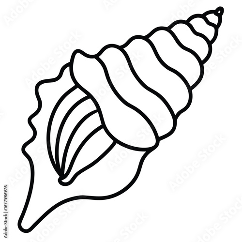 Simple Line Drawing of a Spiral Seashell on a White Background outline illustration