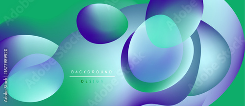 Abstract vibrant circles overlap green background. Gradient colors create modern design, smooth transitions visible. Minimalist aesthetic.