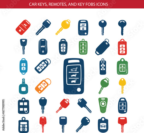 Car Keys, Remotes, and Key Fobs Icon Set