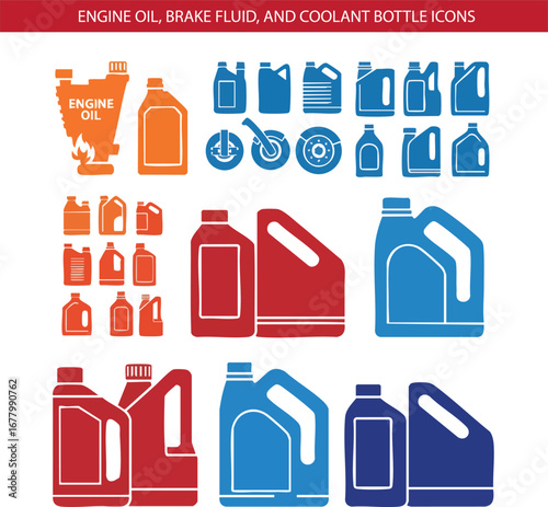 Car Oil, Brake Fluid, and Coolant Bottle Icon Set