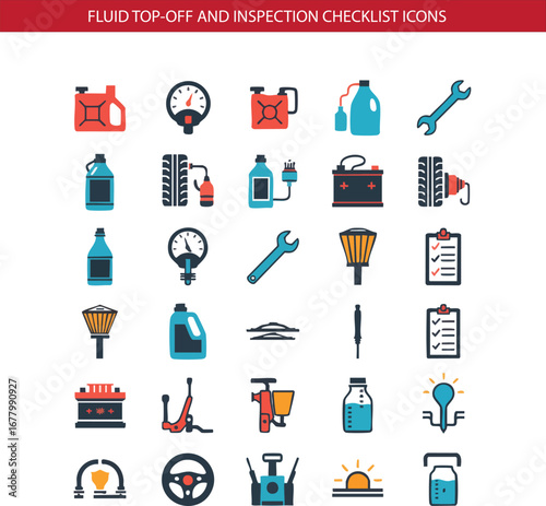 Car Fluid Top-Off and Inspection Icon Set