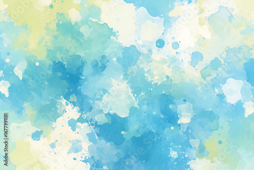 水彩風の抽象アート・グリーンとイエローの幾何学模様背景