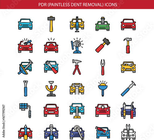 Car PDR Paintless Dent Removal Icon Set