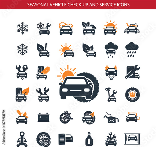 Car Seasonal Check-Up and Service Icon Set